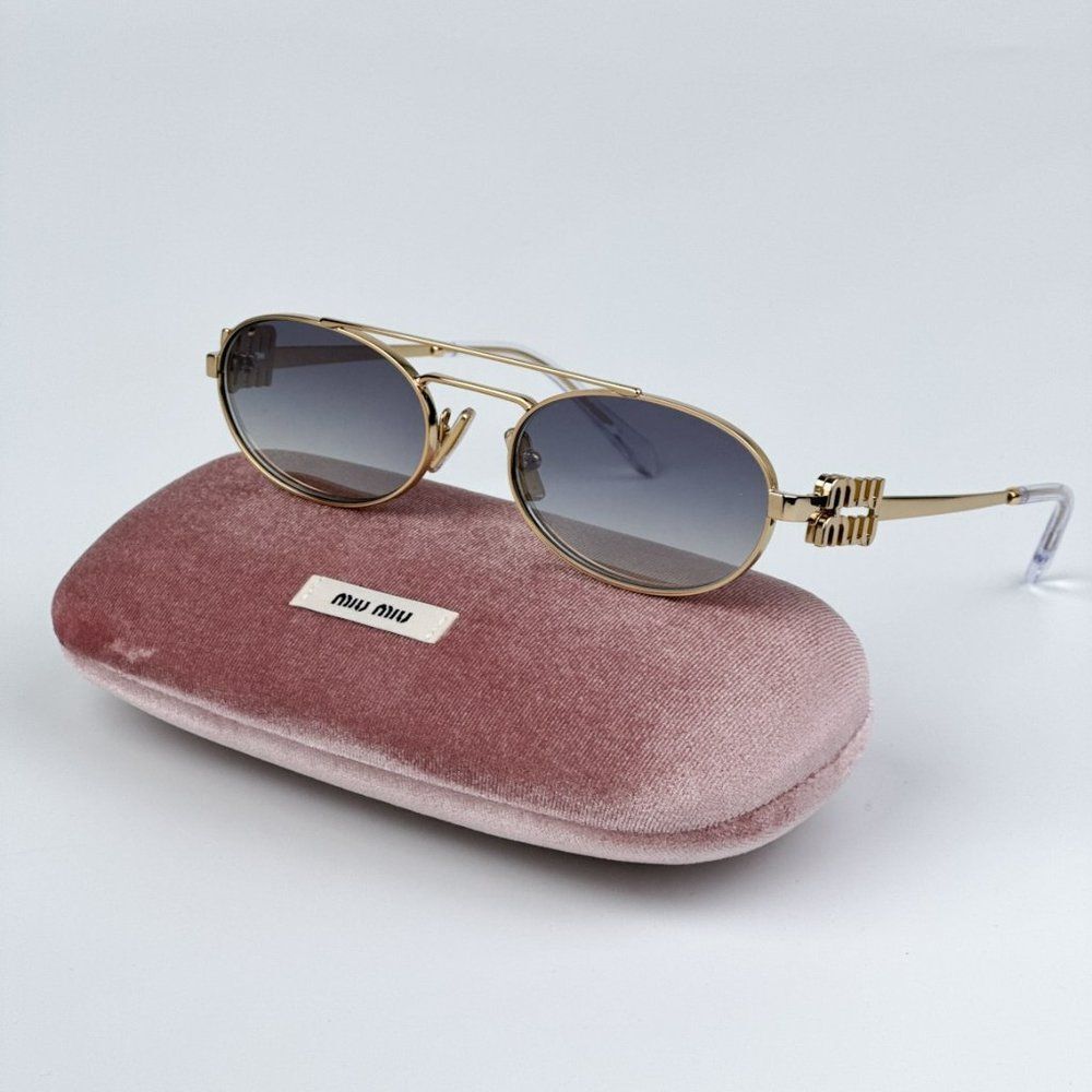 NEW Miu Miu MU54ZS 5AK30C Gold Grey Gradient Mirror Pilot Unisex Sunglasses - Picture 3 of 12